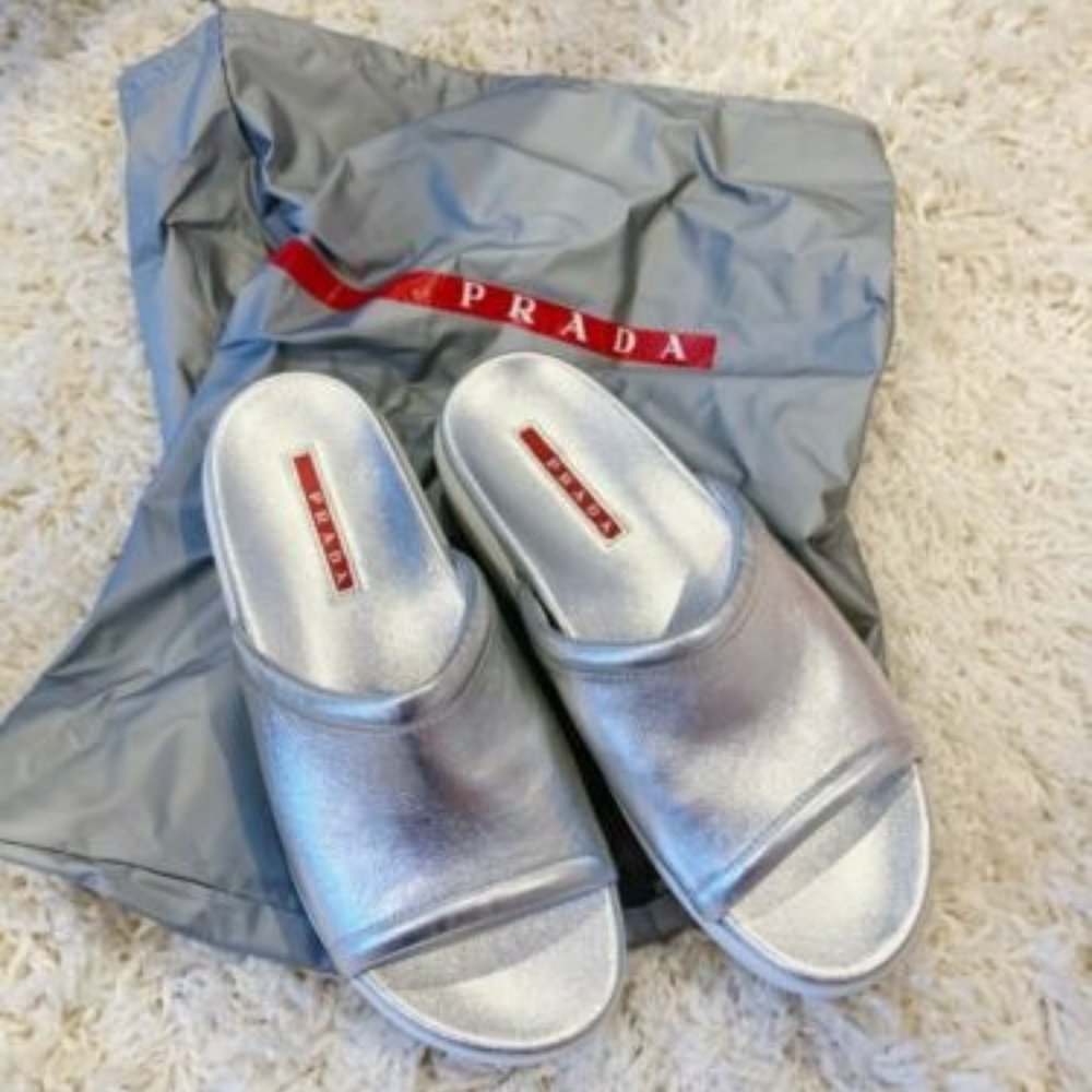 Prada Leather 35Mm Platform Sport Slide Sz 6